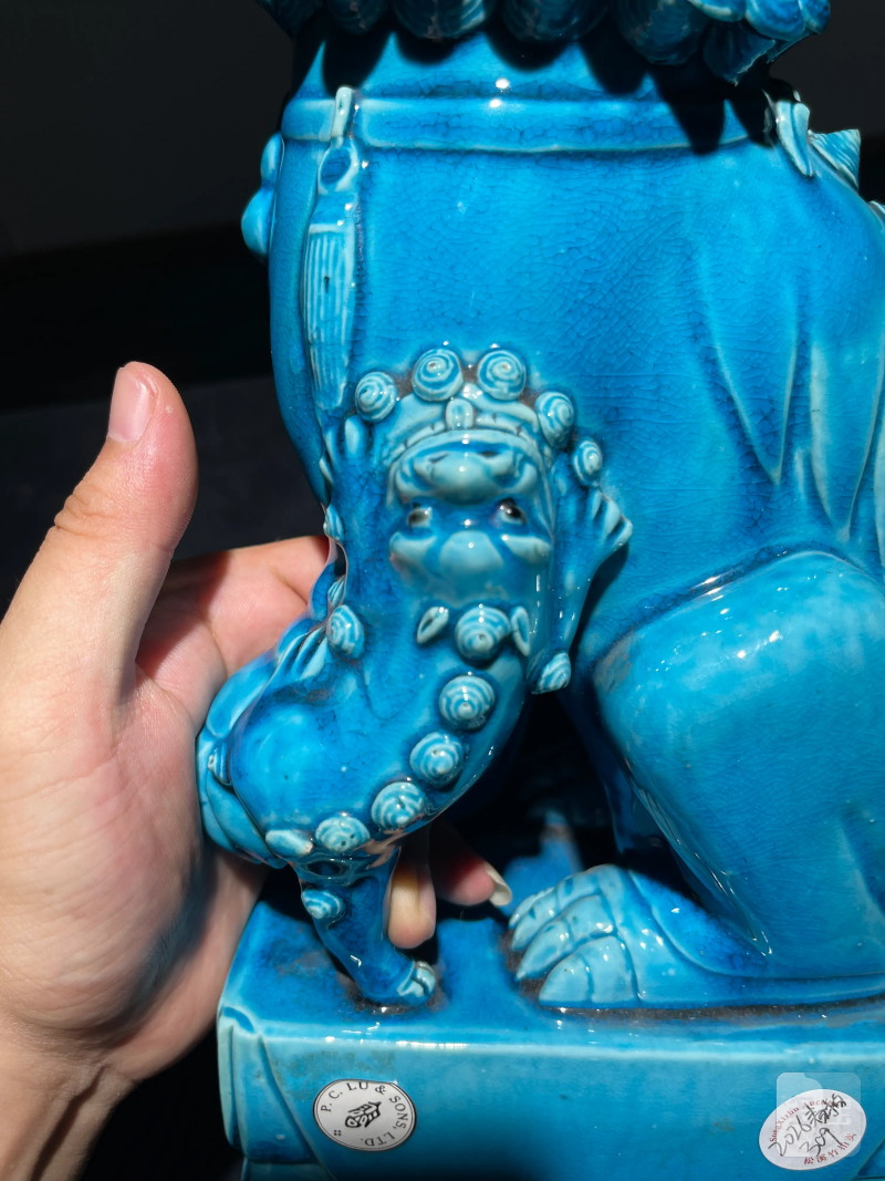 清康熙 孔雀蓝釉狮子瓷塑一对 - 图4